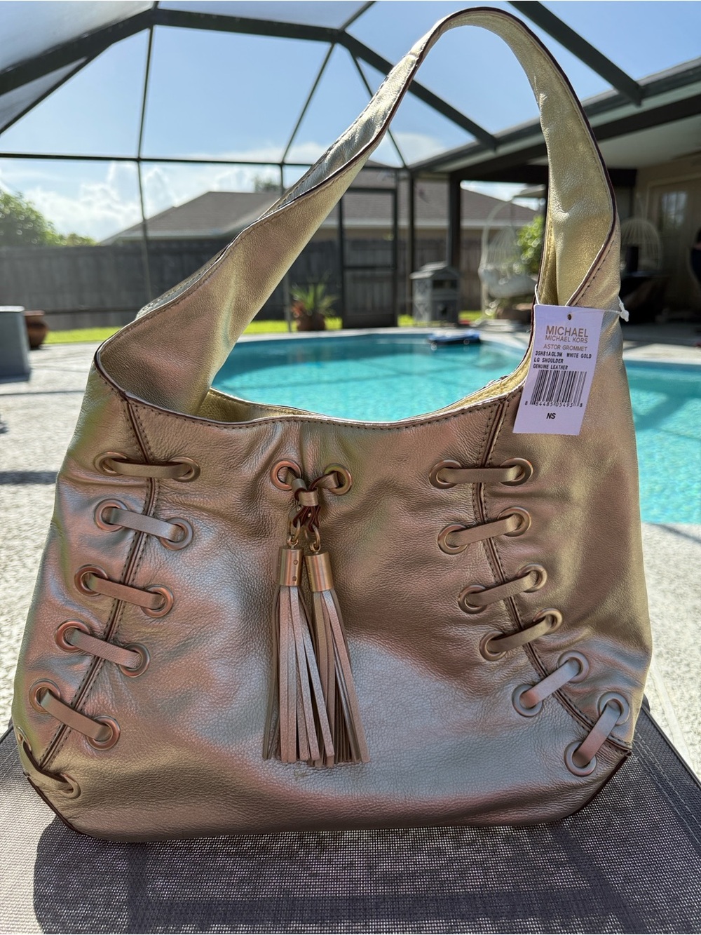 NWT Michael Kors Metallic Gold Leather Shoulder Bag - Gold